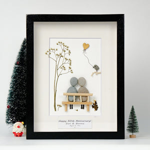 50th Wedding Anniversary Pebble Picture, Custom Gold Anniversary Pebble Art, Personalized 50th Wedding Frame, Christmas Gift by Dovaart.com
