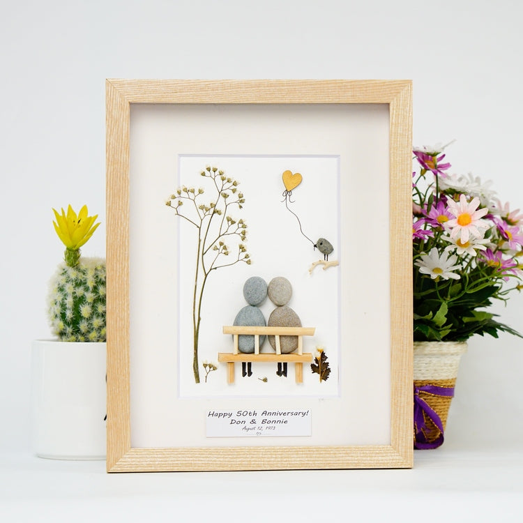 50th Wedding Anniversary Pebble Picture, Custom Gold Anniversary Pebble Art, Personalized 50th Wedding Frame, Christmas Gift by Dovaart.com