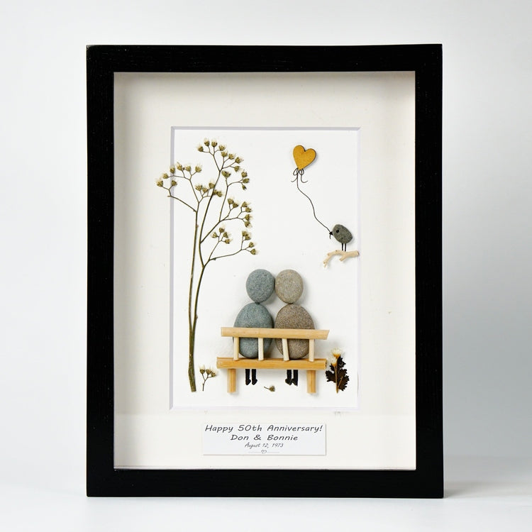 50th Wedding Anniversary Pebble Picture, Custom Gold Anniversary Pebble Art, Personalized 50th Wedding Frame, Christmas Gift by Dovaart.com