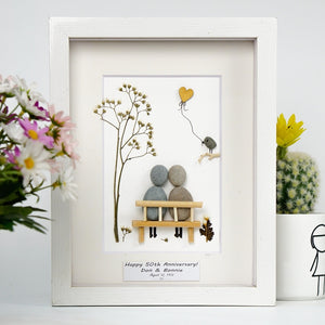 50th Wedding Anniversary Pebble Picture, Custom Gold Anniversary Pebble Art, Personalized 50th Wedding Frame, Christmas Gift by Dovaart.com