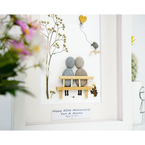 50th Wedding Anniversary Pebble Picture, Custom Gold Anniversary Pebble Art, Personalized 50th Wedding Frame, Christmas Gift by Dovaart.com