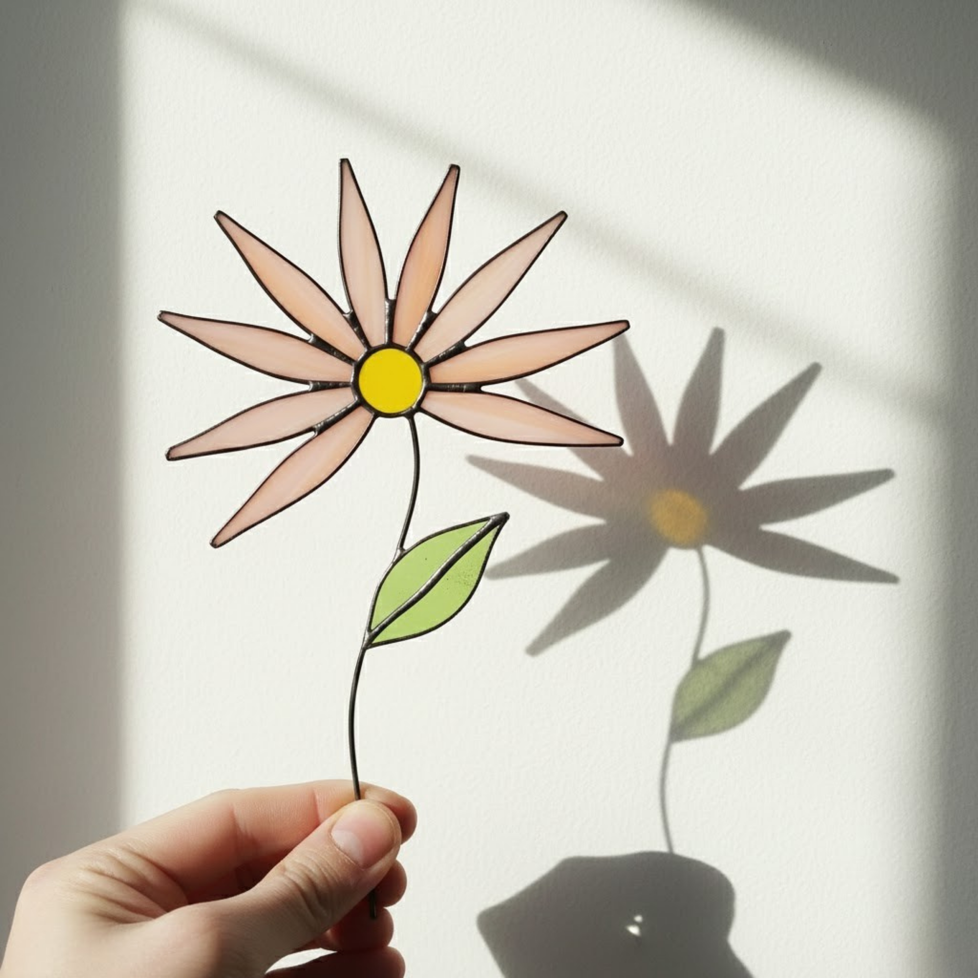 Pink Daisy Stained Glass Suncatcher – Wildflower Plant Stake – Botanical Window Decor – Cottagecore Art Gift – Mother’s Day Present