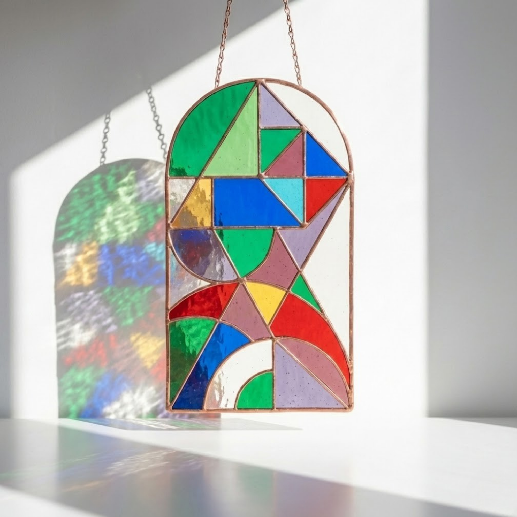 Modern Geometric Arch Panel – Stained Glass Suncatcher – Abstract Window Art – Colorful Mosaic Hanging – Unique Housewarming Gift
