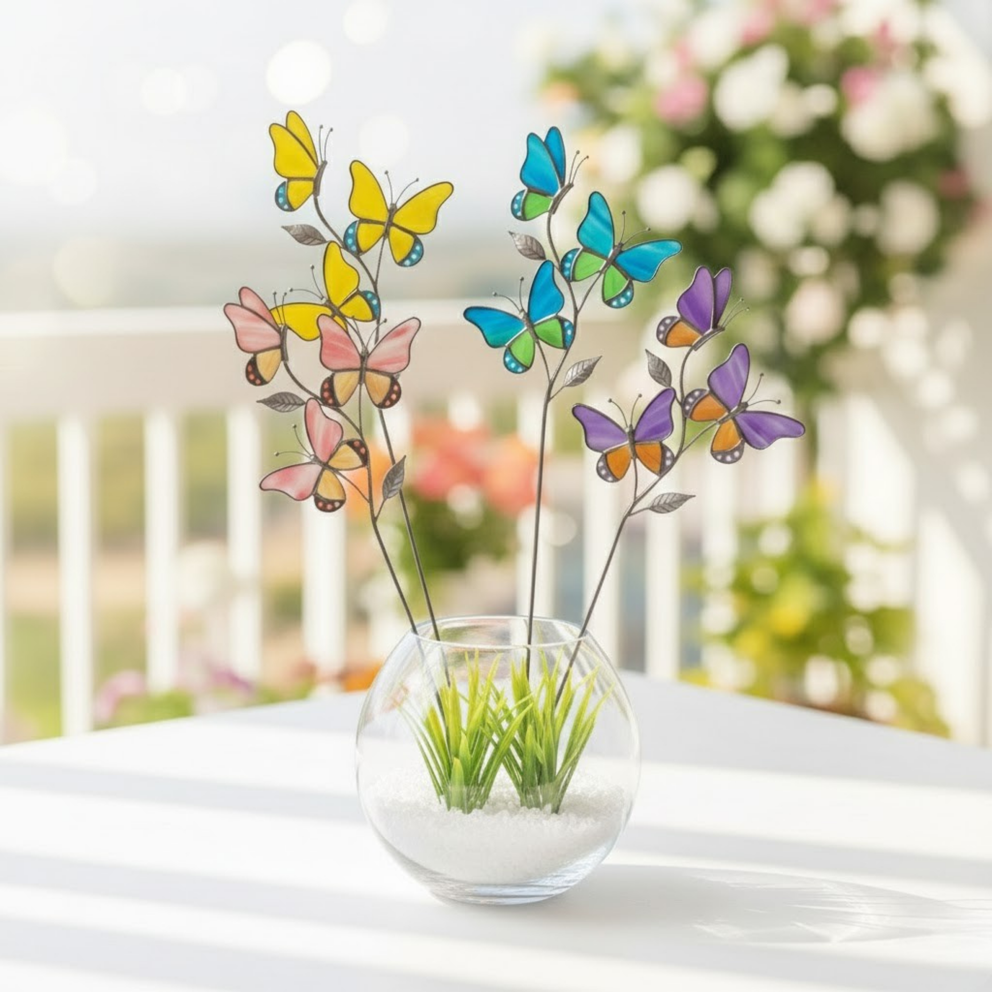 Stained Glass Butterfly Gift – Flower Pot Accessory – Whimsical Garden Stake – Handmade Botanical Art – Mothers Day Idea