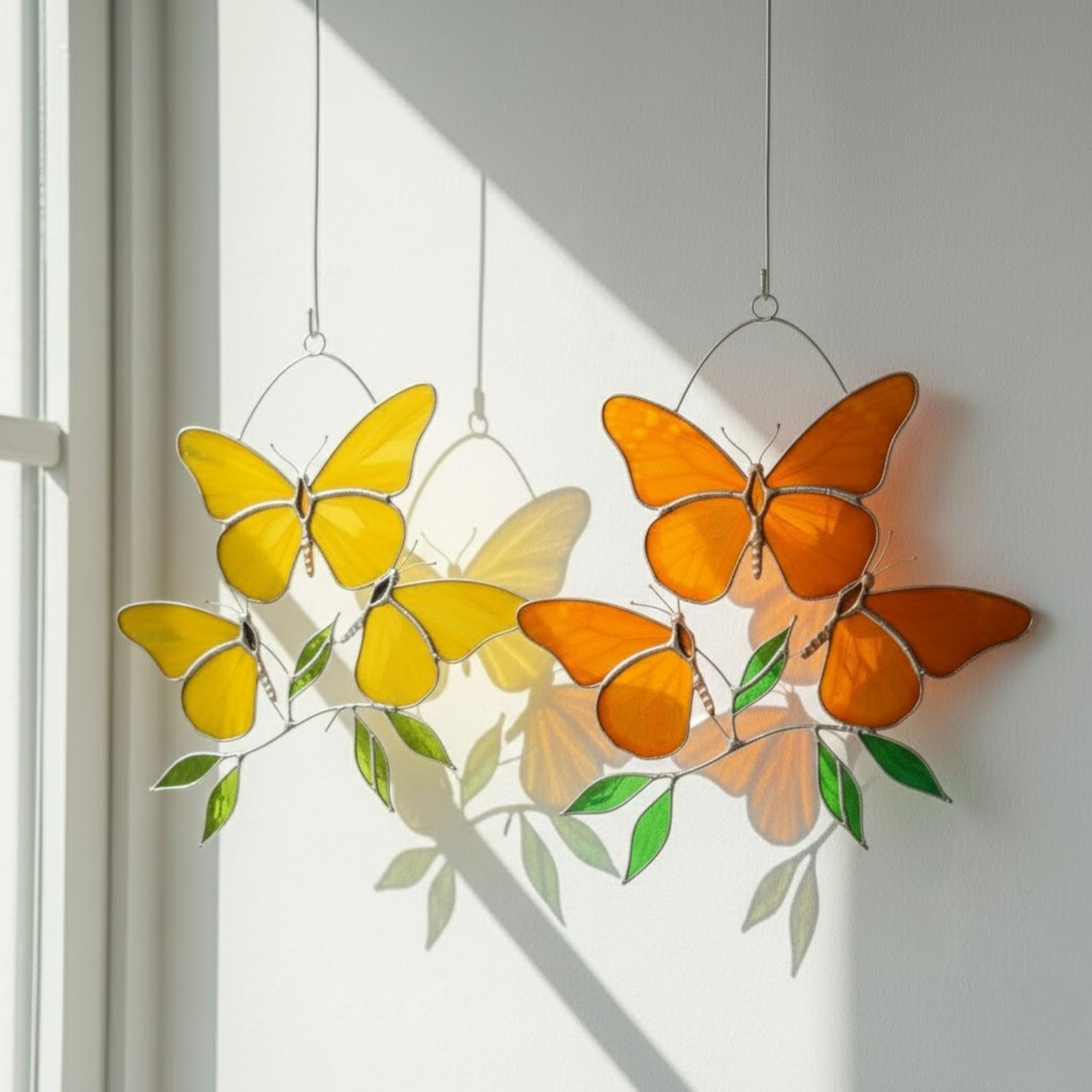 Yellow Butterfly Stained Glass Suncatcher – Botanical Window Hanging – Spring Home Decor – Cheerful Mom Gift – Handmade Glass Art