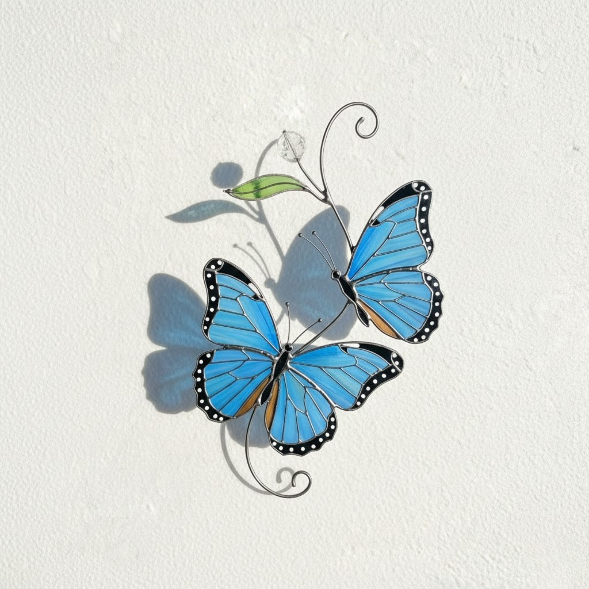 Double Blue Butterfly Stained Glass Suncatcher – Nature Art Gift – Window Hanging Decor – Tiffany Style Glass – Mom Birthday Present