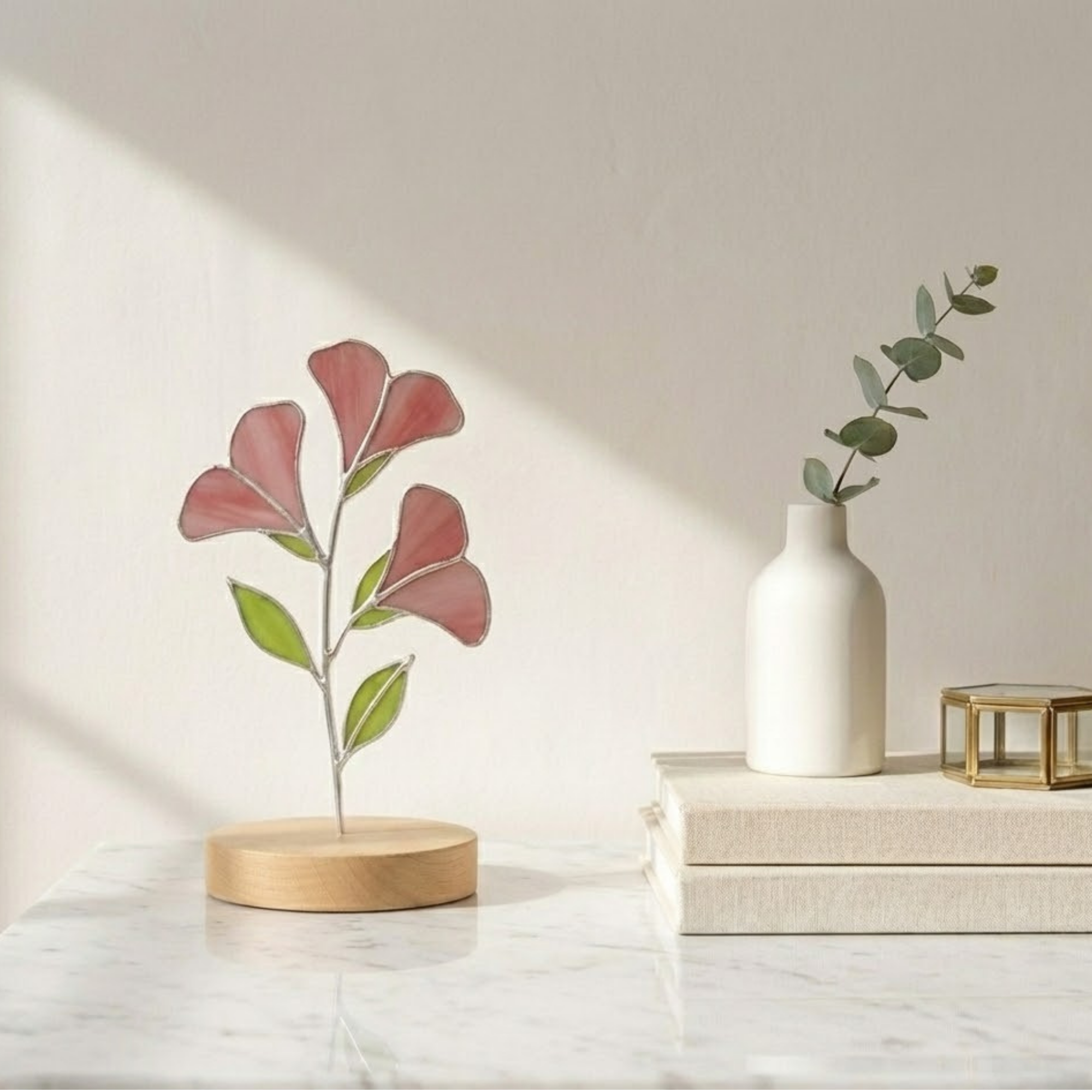 Pink Stained Glass Flower Stem – Everlasting Floral Bouquet – Vase Filler Decor – Minimalist Botanical Art – Mother's Day Gift for Her