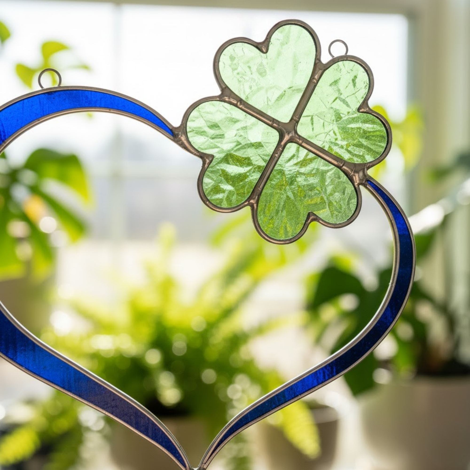 Stained Glass Heart & Clover Suncatcher – Lucky Charm Gift – Window Hanging Art – Irish Decor – St Patricks Day or Anniversary Present
