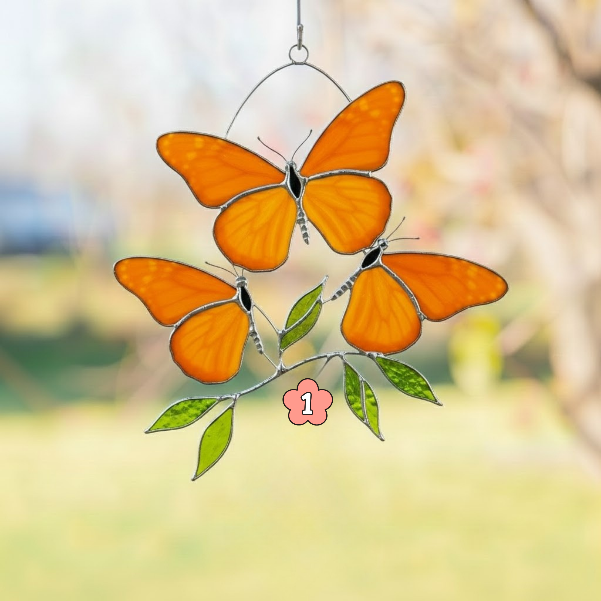 Yellow Butterfly Stained Glass Suncatcher – Botanical Window Hanging – Spring Home Decor – Cheerful Mom Gift – Handmade Glass Art