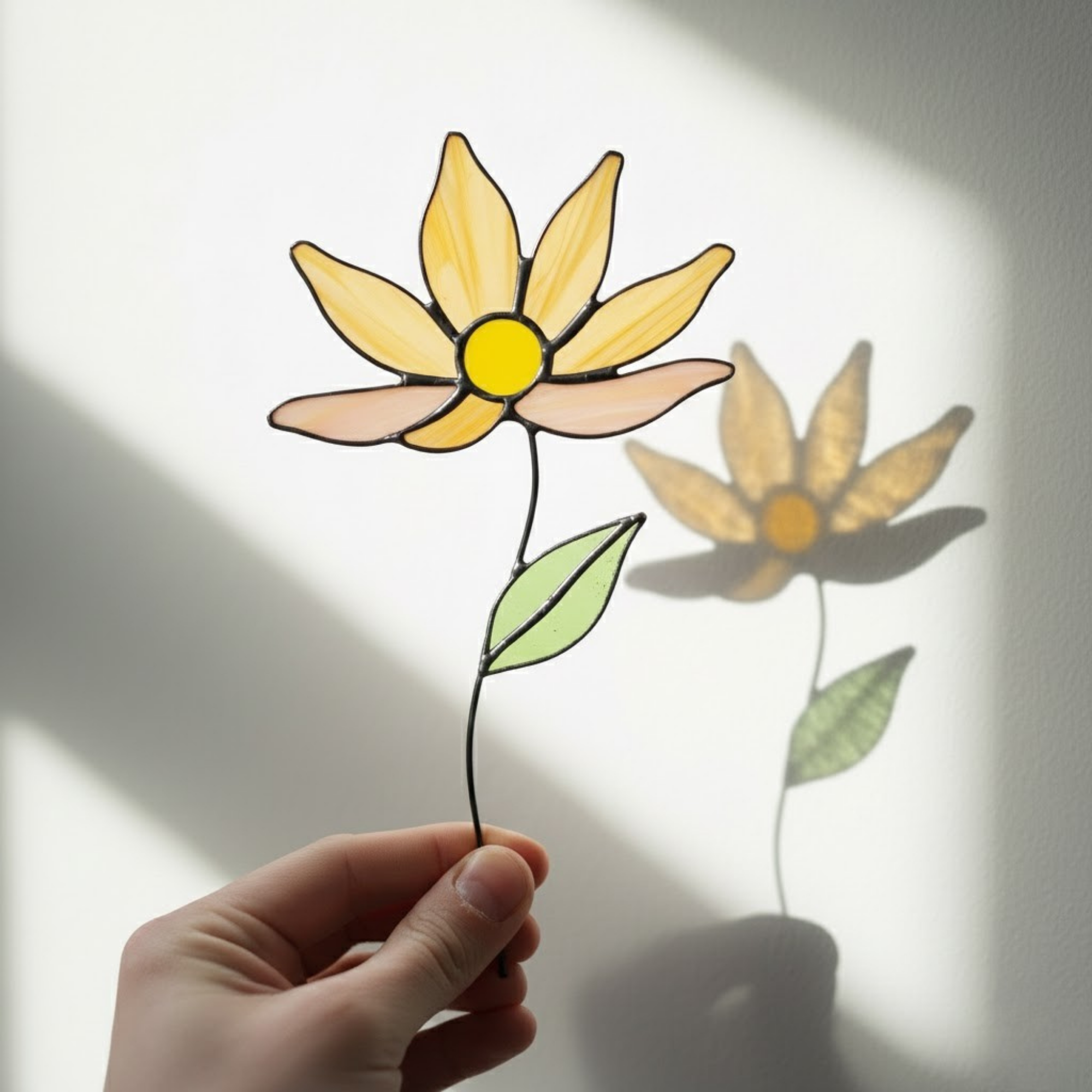 Pink Daisy Stained Glass Suncatcher – Wildflower Plant Stake – Botanical Window Decor – Cottagecore Art Gift – Mother’s Day Present