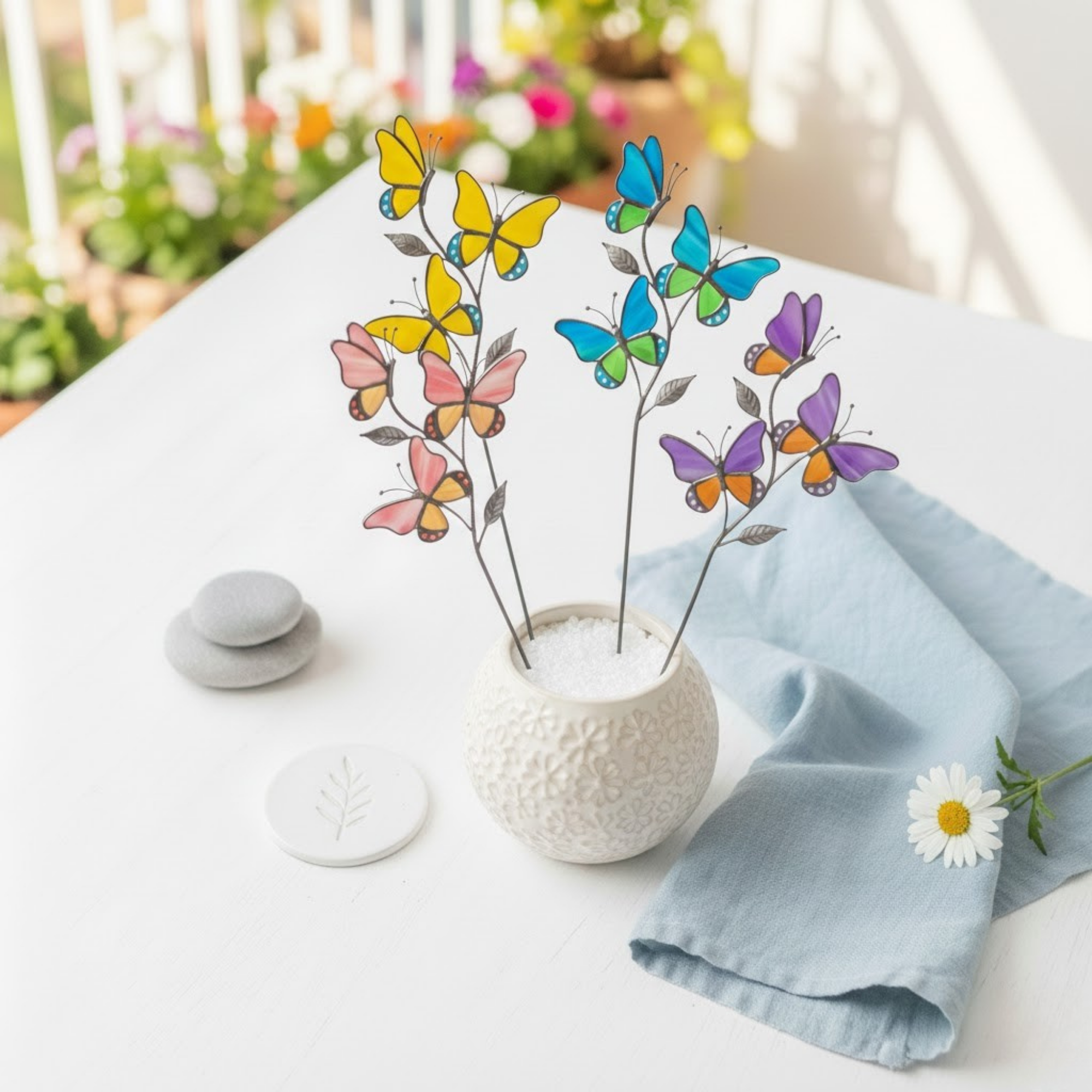 Stained Glass Butterfly Gift – Flower Pot Accessory – Whimsical Garden Stake – Handmade Botanical Art – Mothers Day Idea