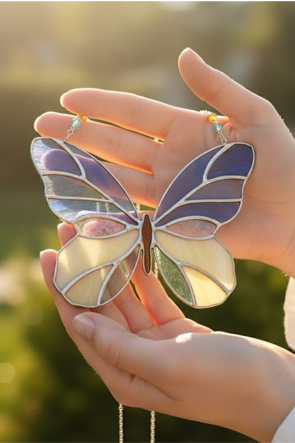 Stained Glass Butterfly Suncatcher – Nature Lover Gift – Window Hanging Decor – Pastel Cottagecore Art – New Beginnings Gift for Her