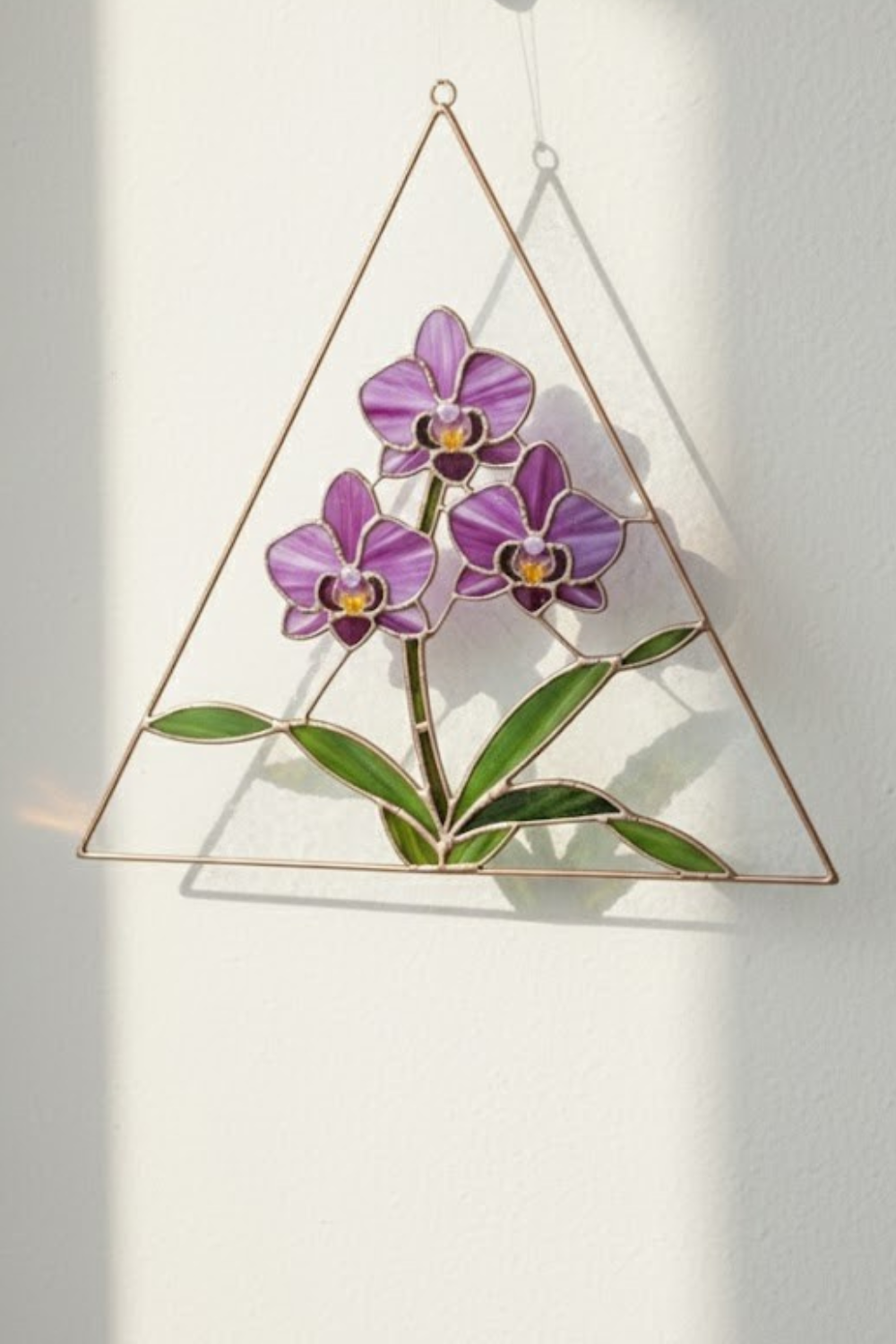 Stained Glass Purple Orchid Suncatcher – Geometric Floral Art – Window Hanging Decor – Modern Botanical Gift – Mother’s Day Present for Her