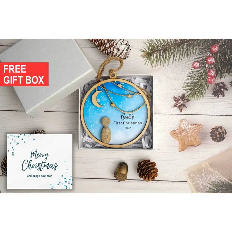 Baby's First Christmas Ornament Below Moon Night Personalized by Dovaart.com