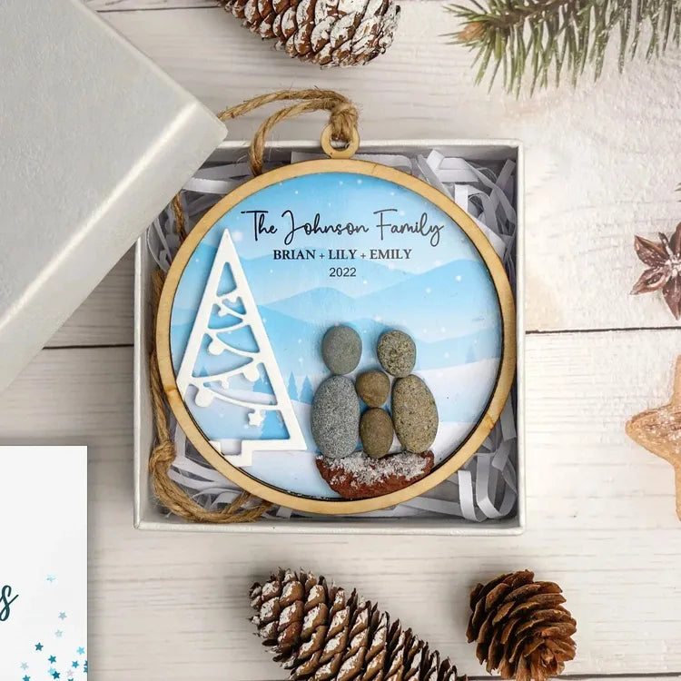 Capture the Magic of Family Love with Our Christmas Tree Pebble Ornaments by Dovaart.com