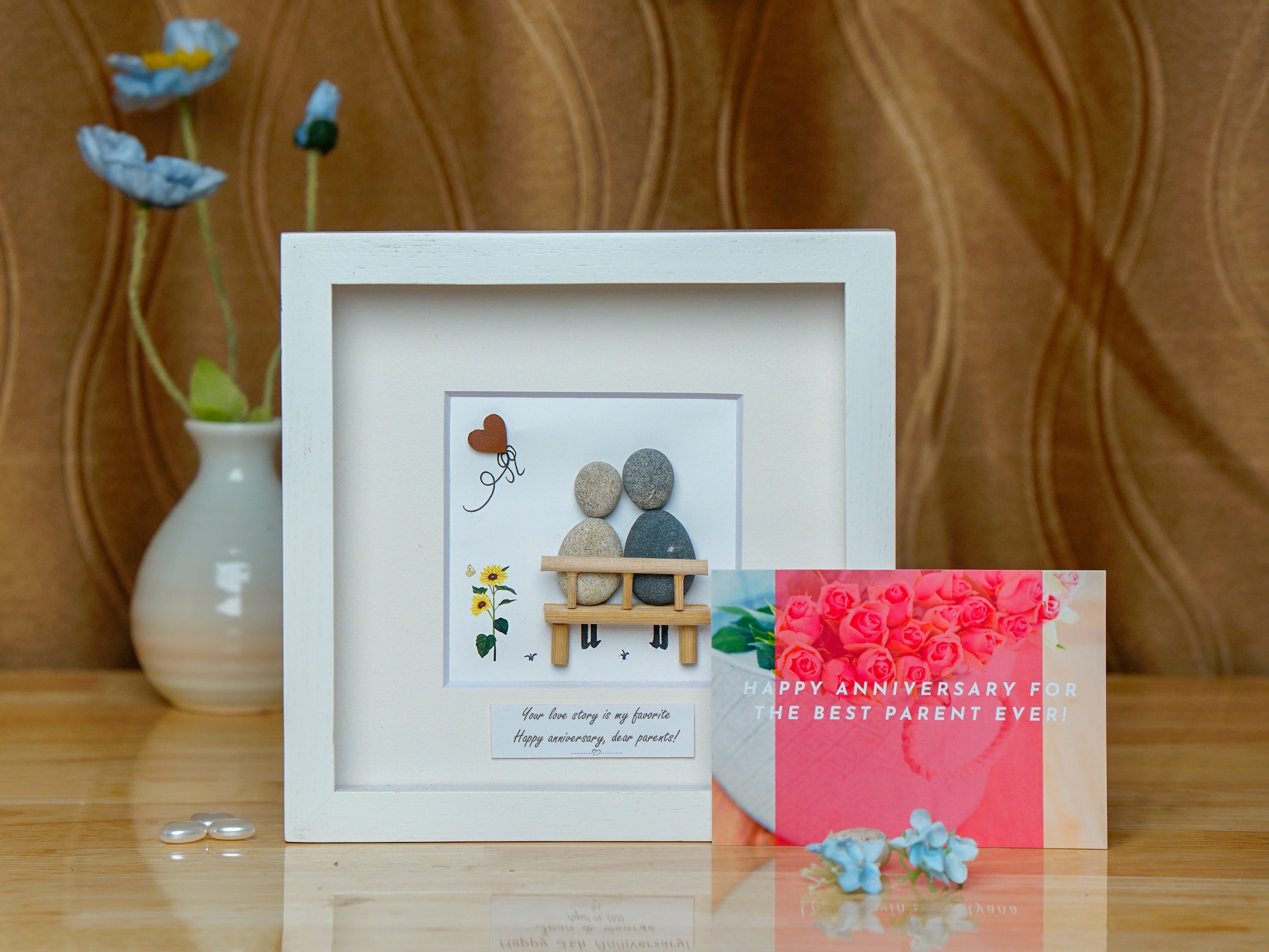 Sentimental Anniversary Wishes for Beloved Parents, Wedding Anniversary Pebble Art For Parents