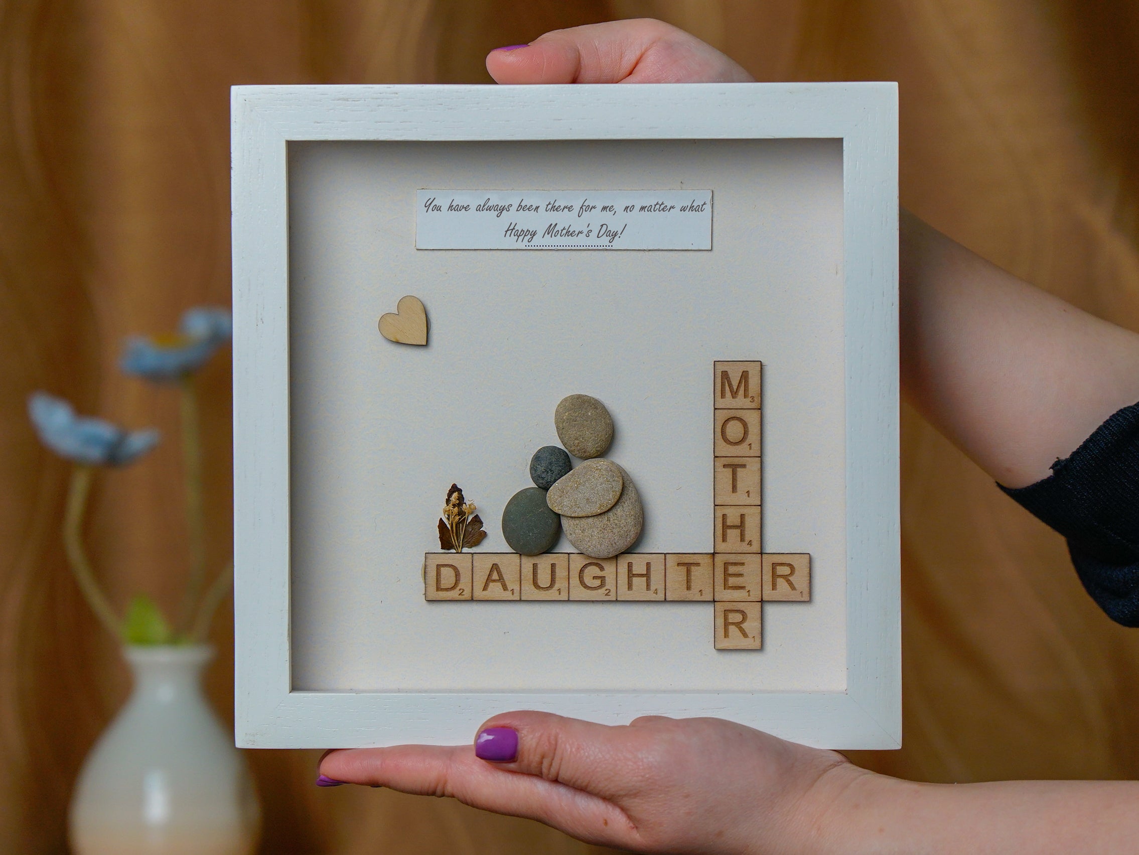 Handcrafted Wooden Mother Daughter Mother's Day Greeting Frame, Gift for Mom, Mom's Gift from Daughter )