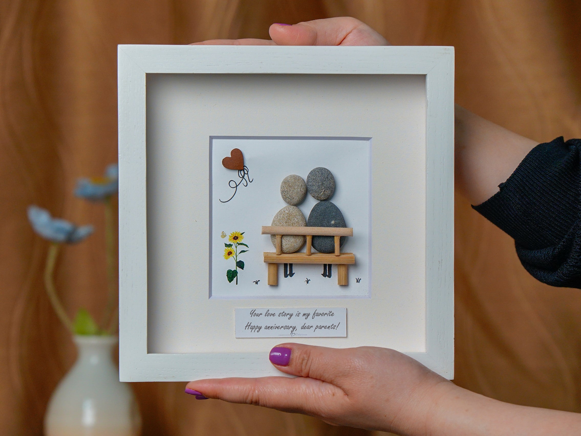 Sentimental Anniversary Wishes for Beloved Parents, Wedding Anniversary Pebble Art For Parents