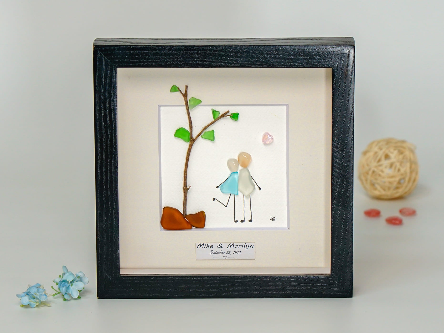 Custom Engagement Gifts for Couples, Couple Sea Glass Art, Engagement Gifts, Engaged Couple Frame, Wedding Sea Glass, Wedding Gifts for Wife