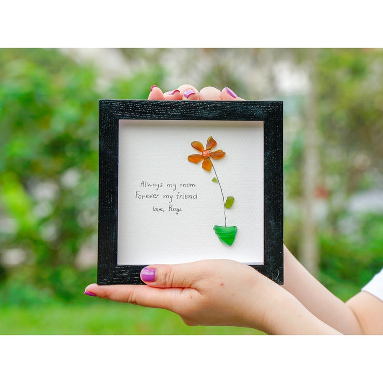 Personalized Flowers Mother's Day Pebble Art, Happy Mother's Day Gift For Mom, Birthday Mom Gifts From Daughter, Mother Day Flower Frame Art by Dovaart.com