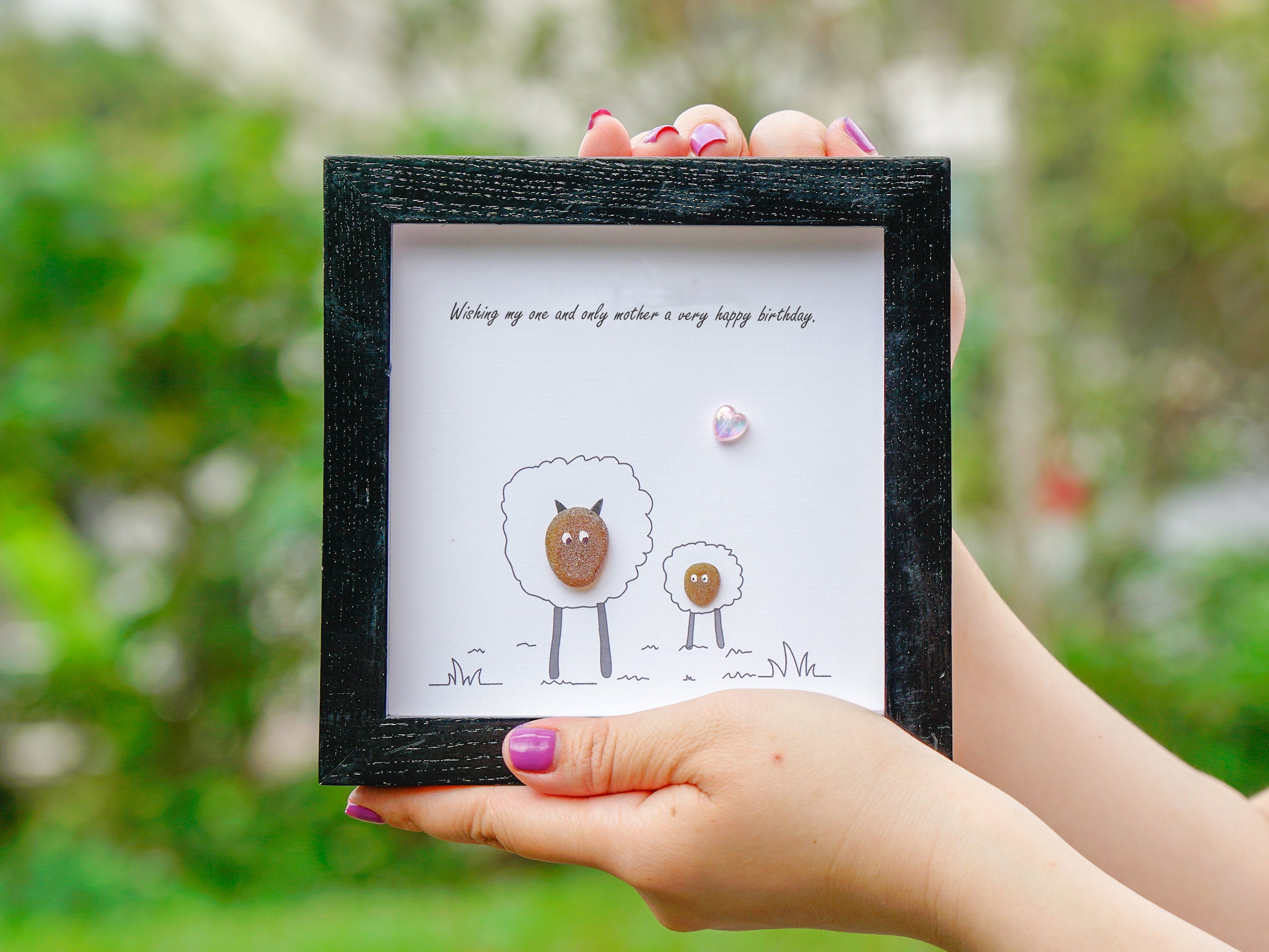 Personalized Sheep Mom Pebble Art, Birthday Gift for Sheep Mom, Sheep Frame, Sheep Mama Gift, Sheep Lover Animal