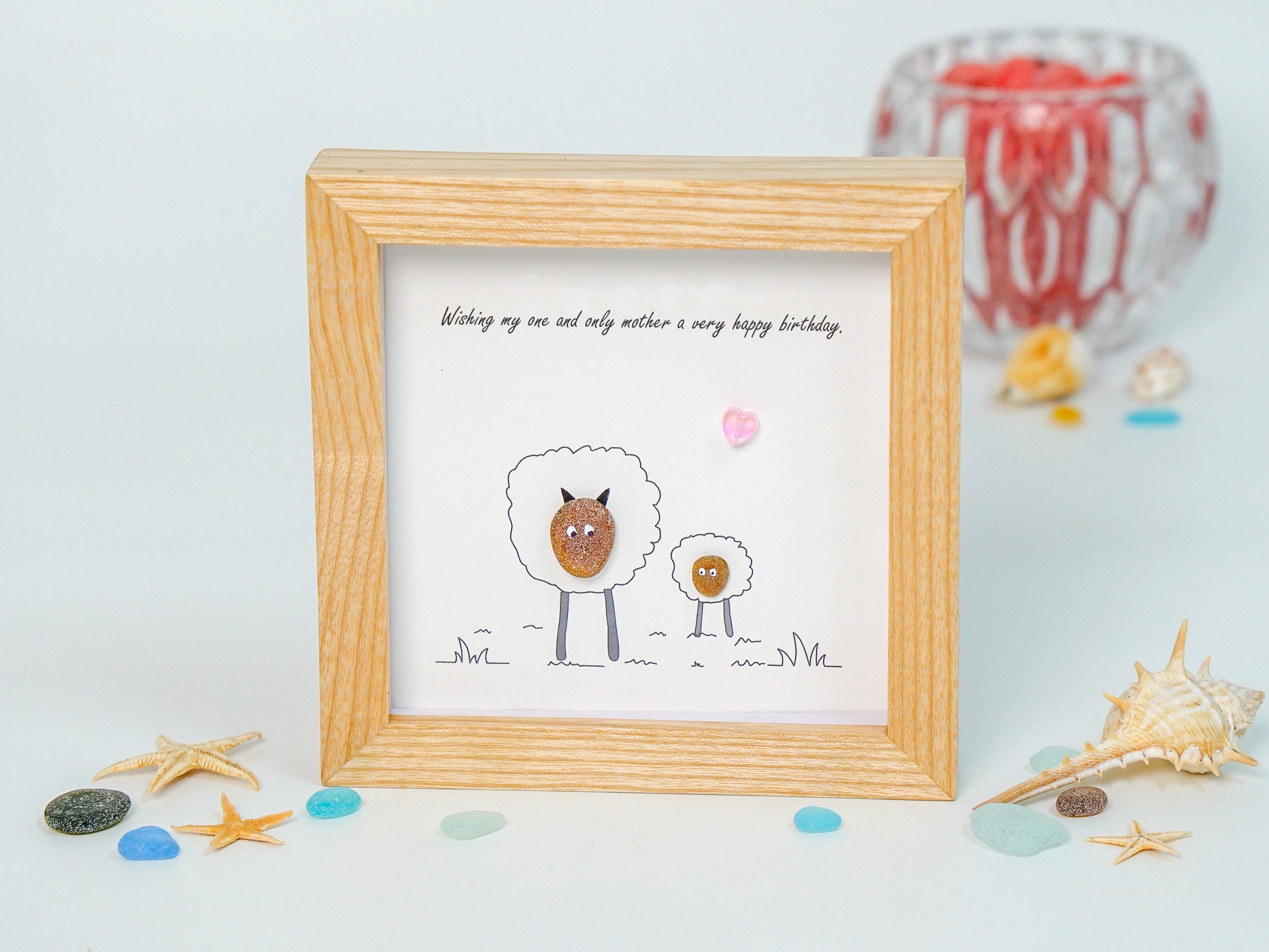 Personalized Sheep Mom Pebble Art, Birthday Gift for Sheep Mom, Sheep Frame, Sheep Mama Gift, Sheep Lover Animal