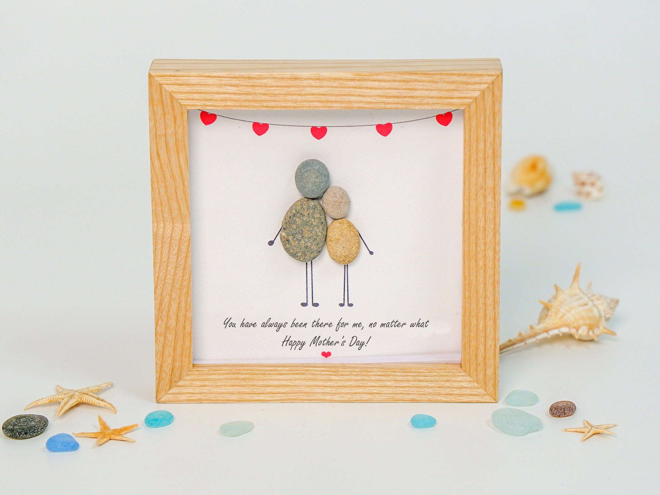 Pebble Art Picture Frame, "Mother's Embrace", Mother's Day Pebble Art For Mom, Grandma Gift, Gift For Mom, Mom and Daughter