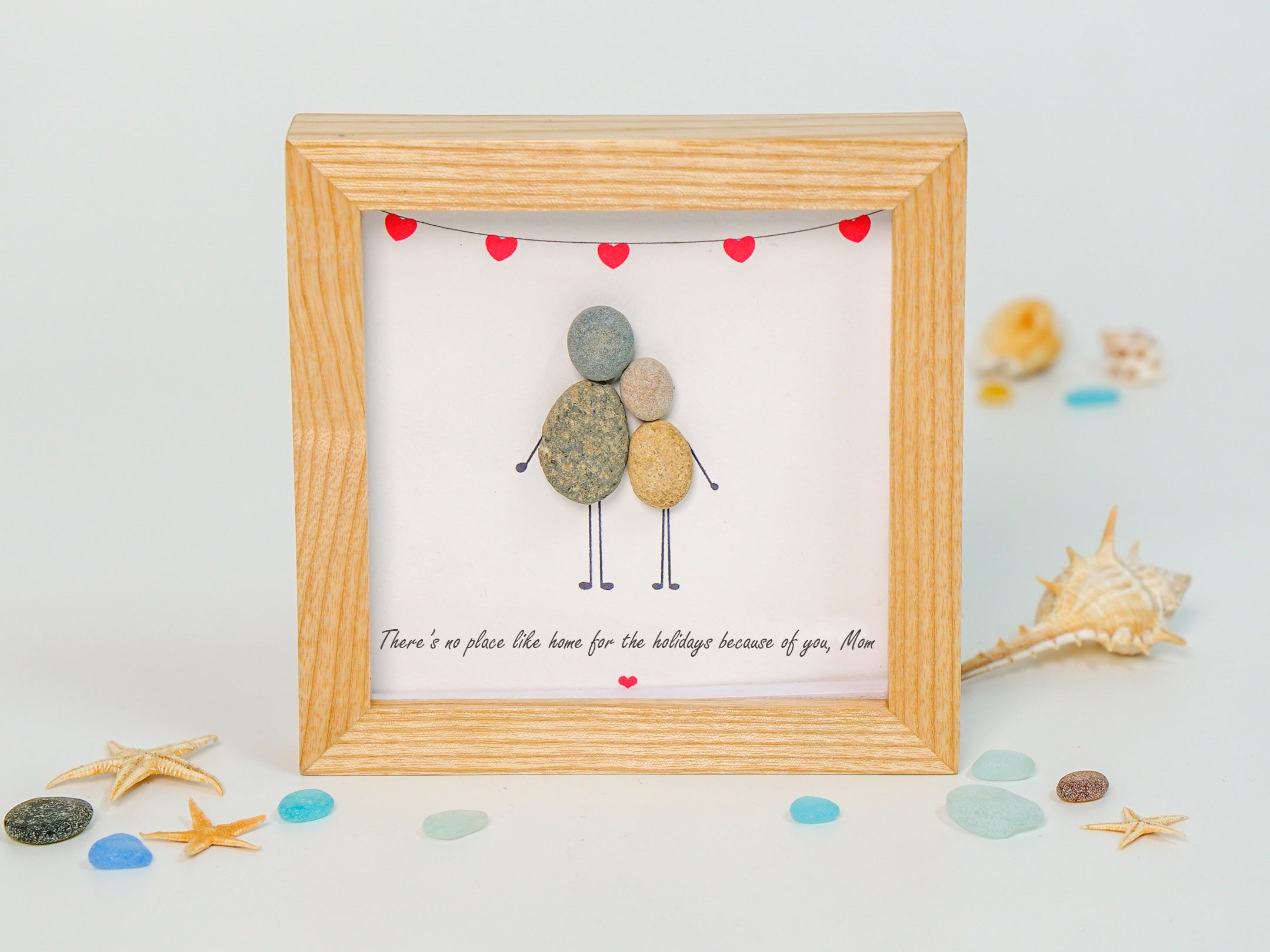 Pebble Art Picture Frame, "Mother's Embrace", Christmas Pebble Art For Mom, Christmas Gift from Daughter, Grandma Gift, Gift For Mom, Mom and Daughter