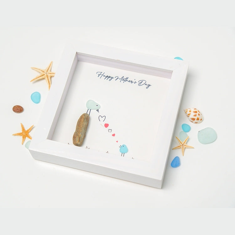 Personalized Pebble Art Gift for Mom, Mama Bird and Baby Bird Frame, Happy Mother's Day, Funny Mom Gifts, Handmade Gifts, Birthday Gift by Dovaart.com