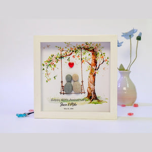 Personalized 40th Wedding Anniversary, Pebble Art Wedding, Ruby Wedding Anniversary Gift For Parents, Anniversary Pebble Frame by Dovaart.com