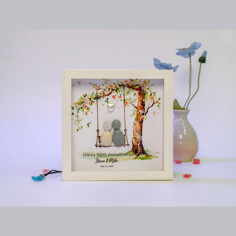 Personalised 30th Wedding Anniversary Gift, Pebble Art Wedding, Pearl Wedding Anniversary Gift For Parents, Anniversary Pebble Frame by Dovaart.com