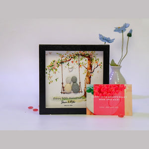 Personalised 30th Wedding Anniversary Gift, Pebble Art Wedding, Pearl Wedding Anniversary Gift For Parents, Anniversary Pebble Frame by Dovaart.com