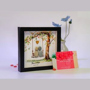 Personalized 50th Wedding Anniversary Pebble Art, Wedding Pebble Art Golden Wedding Pebble Frame with Stand for Desktop or Wall Hanging by Dovaart.com