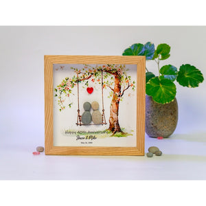 Personalized 40th Wedding Anniversary, Pebble Art Wedding, Ruby Wedding Anniversary Gift For Parents, Anniversary Pebble Frame by Dovaart.com