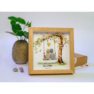 Personalized 50th Wedding Anniversary Pebble Art, Wedding Pebble Art Golden Wedding Pebble Frame with Stand for Desktop or Wall Hanging by Dovaart.com