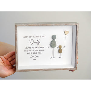 Personalized Pebble Art For Dad, New Dad Gift, 1st Father's Day Gift, Happy First Father’s Day Frame for Desktop and Wall Hanging by Dovaart.com