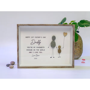 Personalized Pebble Art For Dad, New Dad Gift, 1st Father's Day Gift, Happy First Father’s Day Frame for Desktop and Wall Hanging by Dovaart.com
