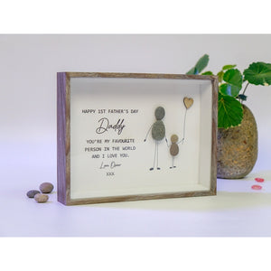 Personalized Pebble Art For Dad, New Dad Gift, 1st Father's Day Gift, Happy First Father’s Day Frame for Desktop and Wall Hanging by Dovaart.com