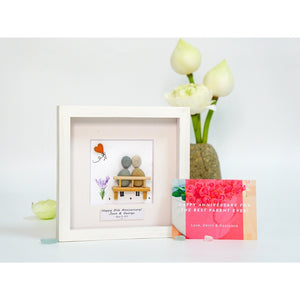 Personalized 8th Anniversary Pebble Art - 8th Wedding Anniversary Gift - Couple Pebble Picture - Wedding Frame - Frame with Stand for Desktop or Wall Hanging by Dovaart.com