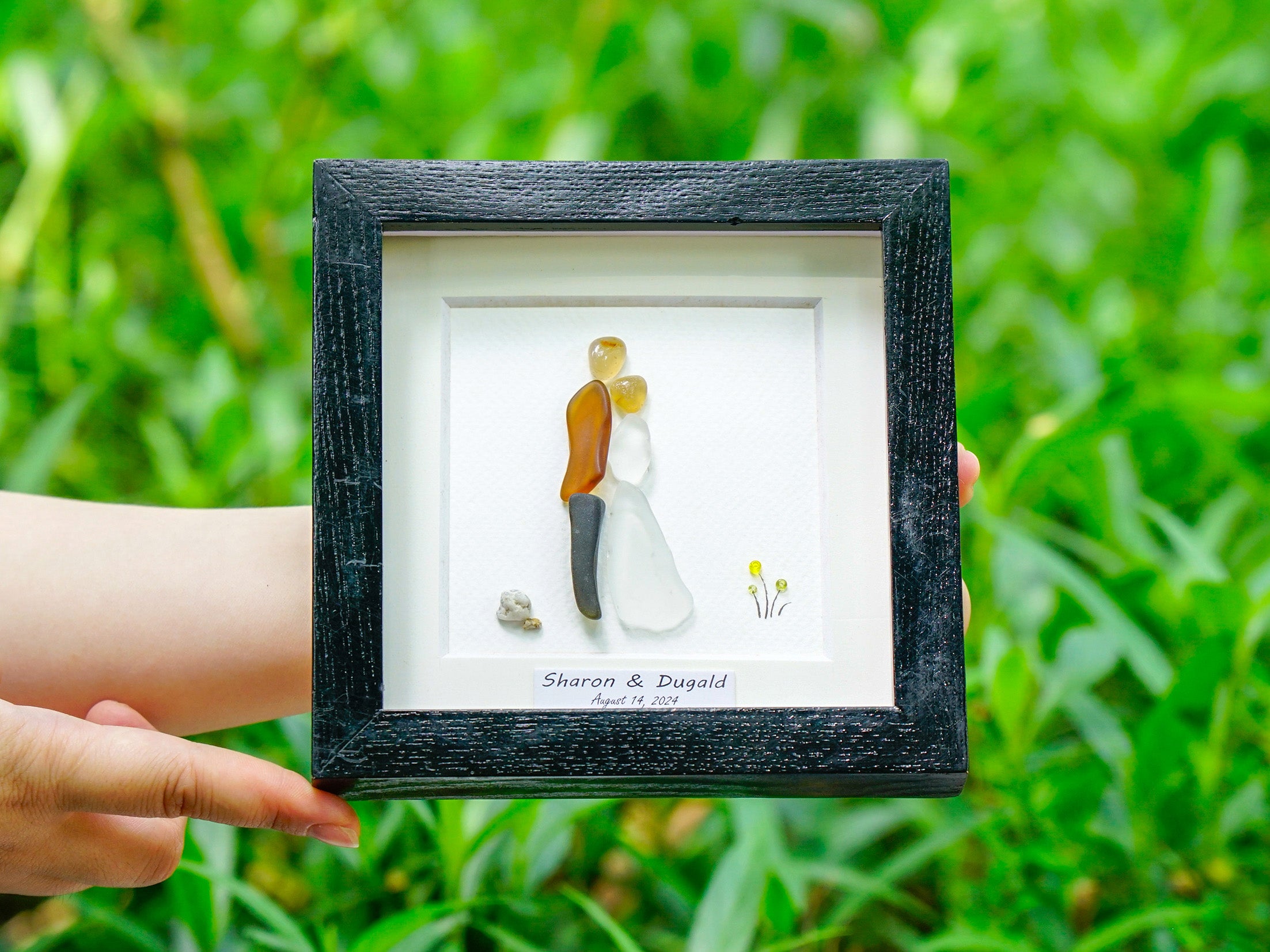 Personalised Wedding Sea Glass Frame - Mr & Mrs Sea Glass Art Wedding Gift - Unique Wedding Gift - Bride Groom Gift Ideas - Pebble Artwork