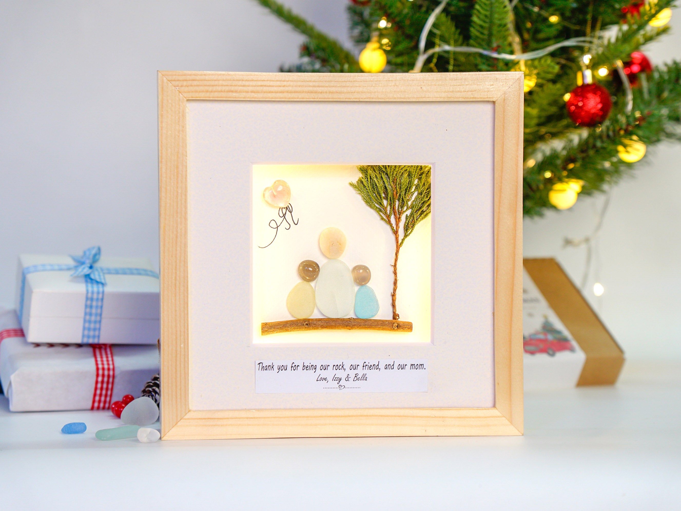 Personalized Night Light with Pebble Frame, Mom And Child Picture Frame With Light, Memorial Picture Gift, Mom Christmas Gifts, Birthday Gift for Mom