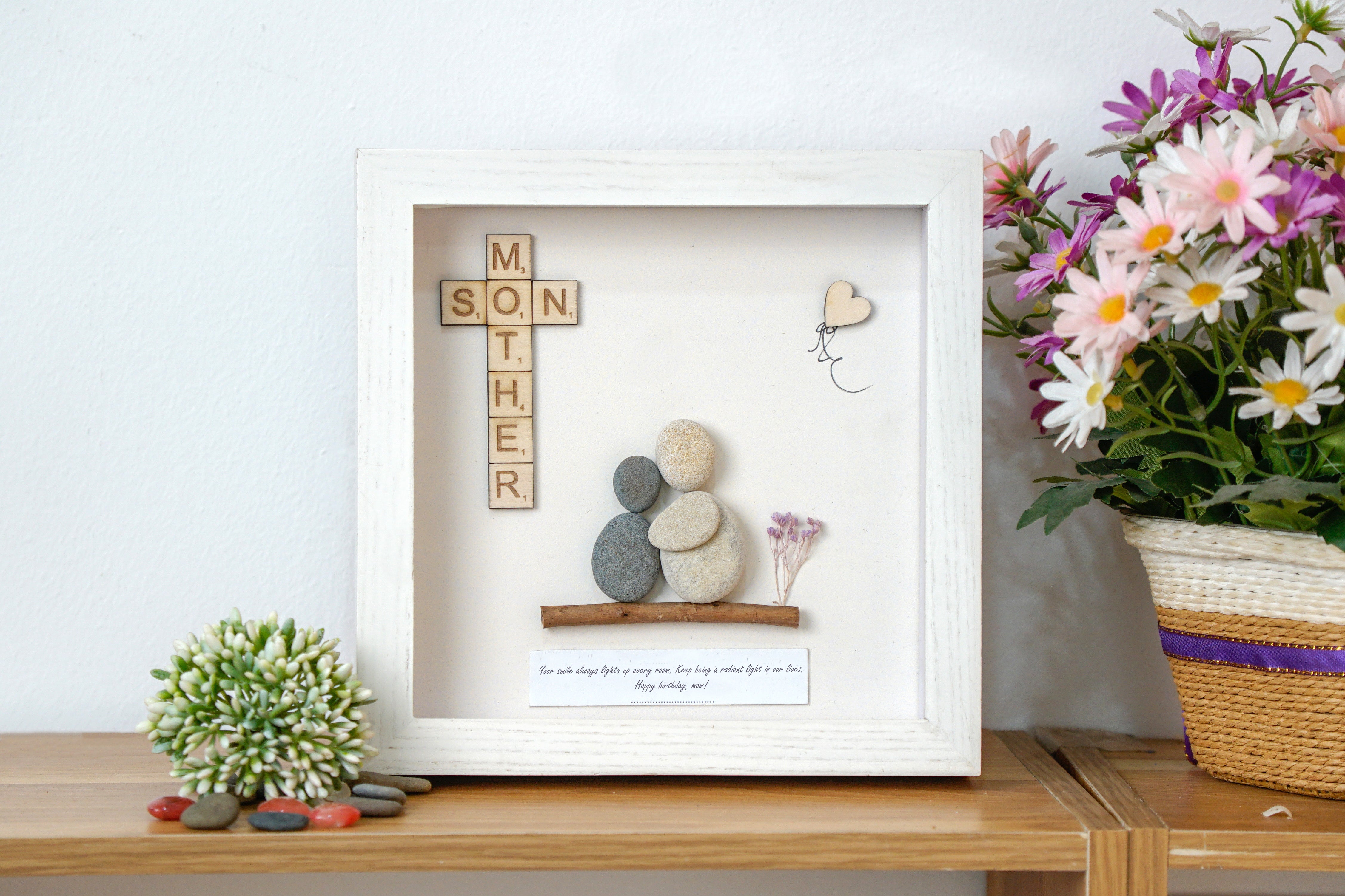 Personalized Birthday Gift for Mother from Son | Pebble Art For Mom | New Mom Gifts | Mother & Son Picture Frame | Best Mom Art | Mom Birthday Gift