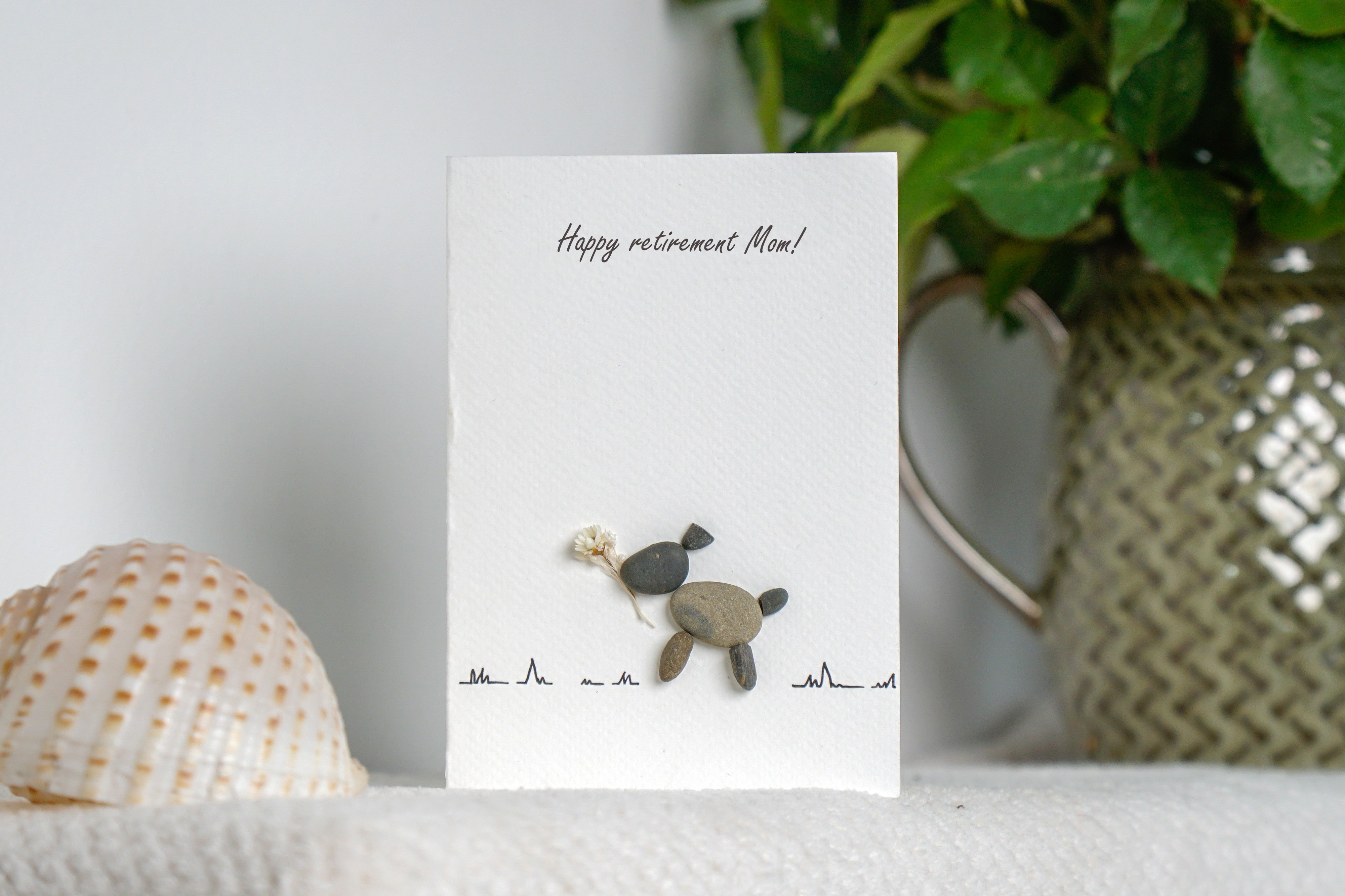 Mom's retirement Dog Mom Pebble Art Card, Handmade Pebble Artwork Cards