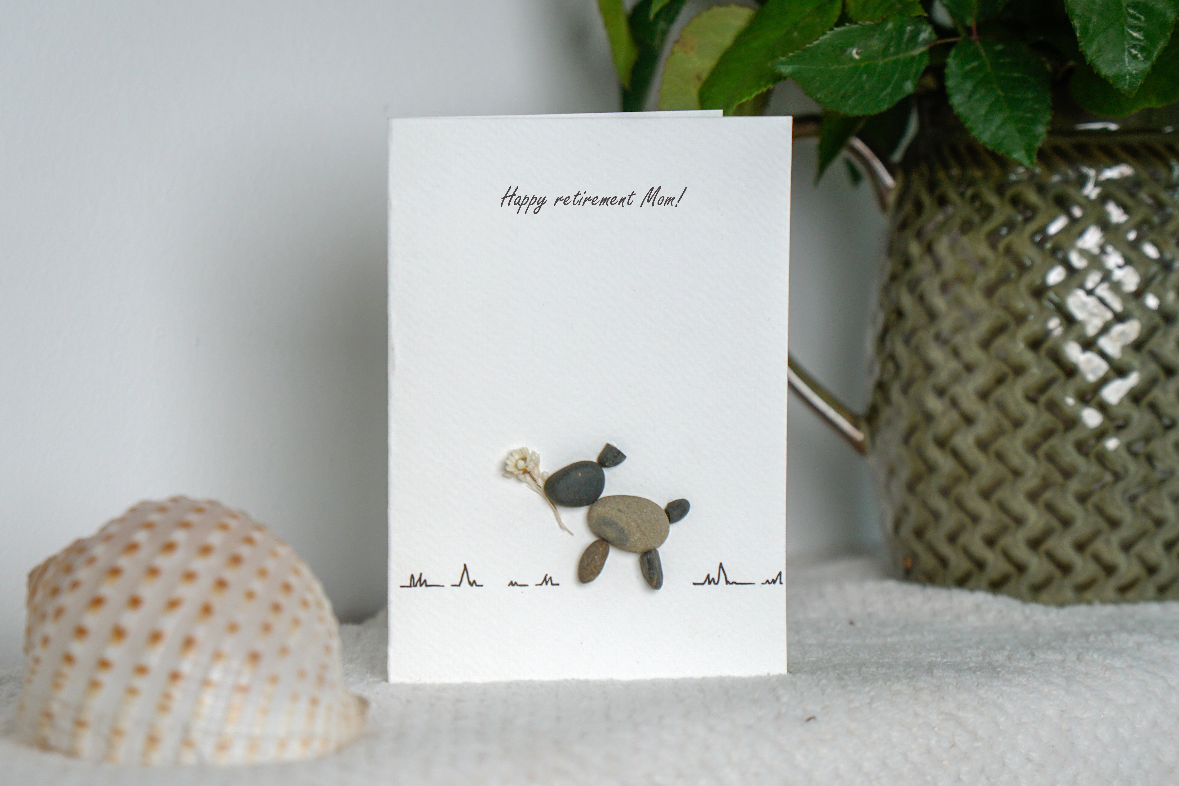 Mom's retirement Dog Mom Pebble Art Card, Handmade Pebble Artwork Cards