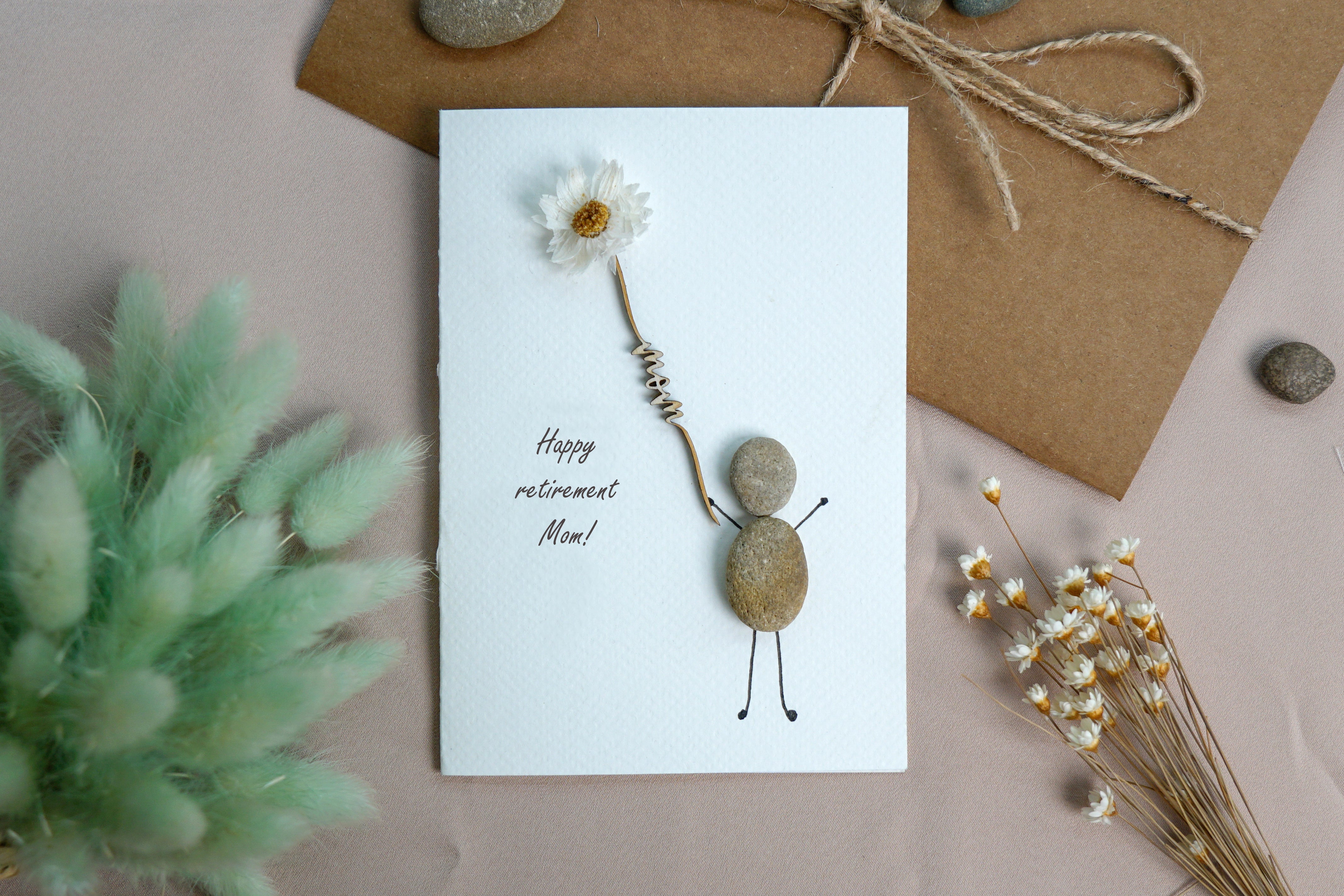 Happy Retirement Mom Pebble Card, Handmade Pebble Artwork Cards