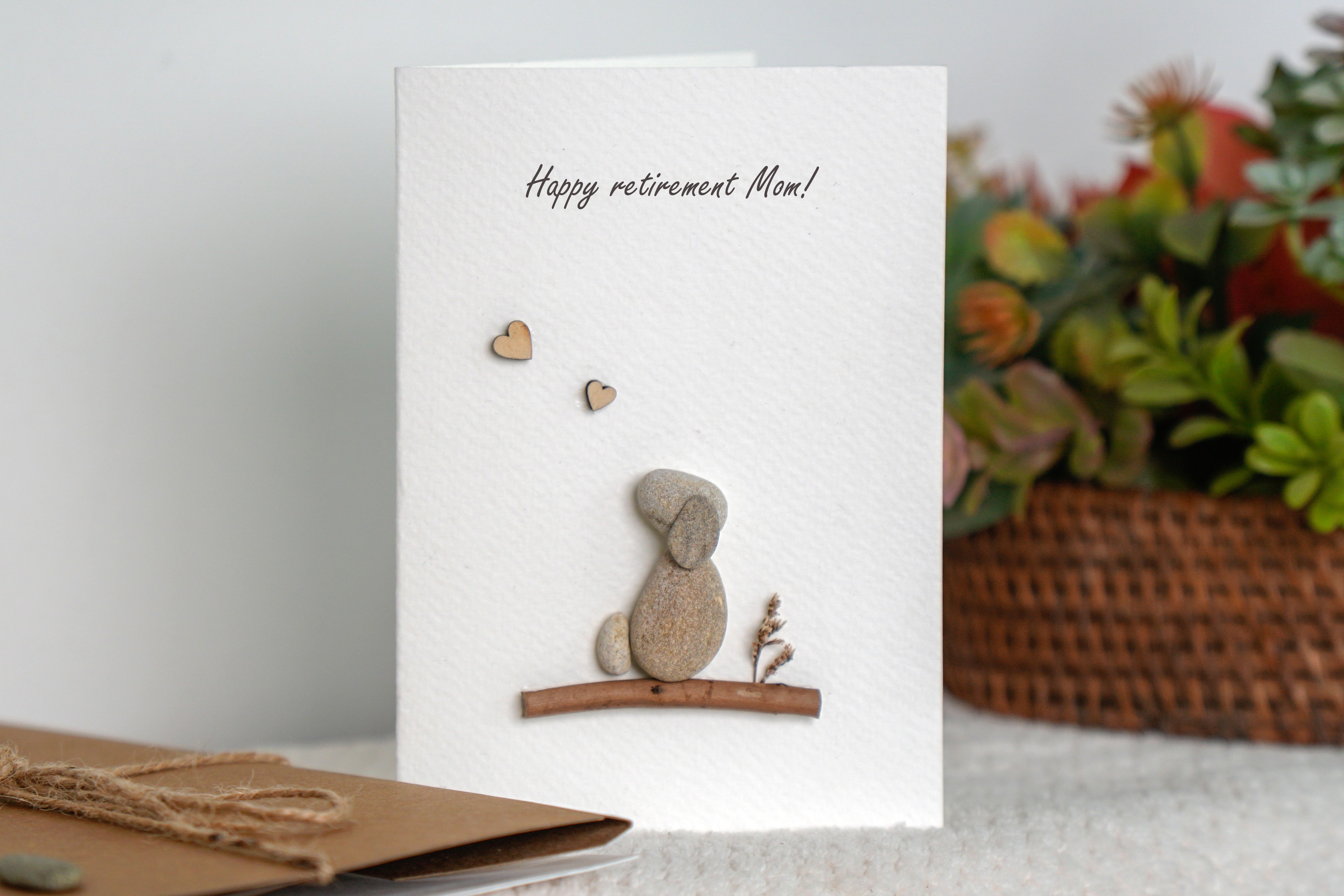 Dog Mom Pebble Art Card for Mom's Retirement, Handmade Gift For Mom, Pebble Art For Mom