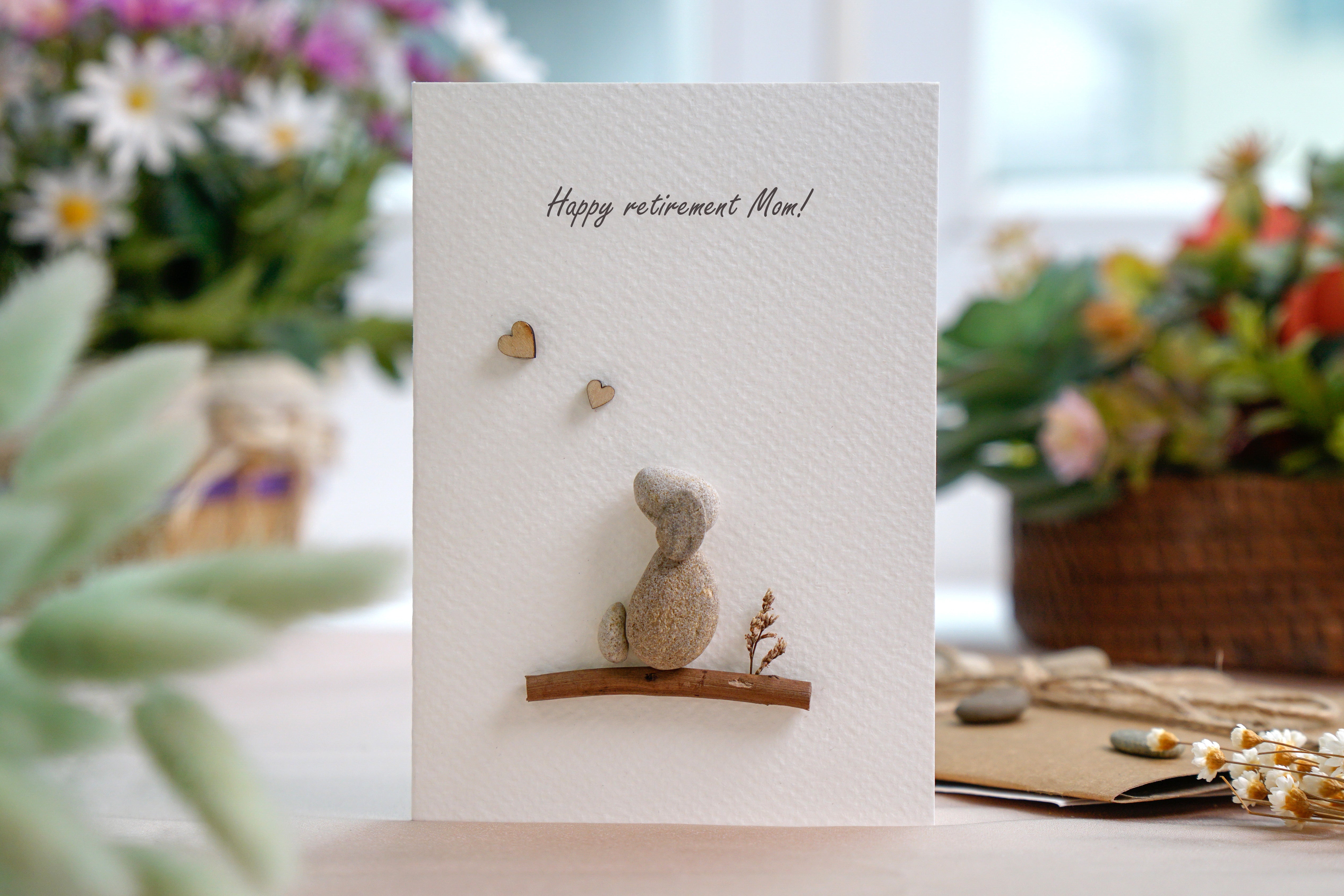 Dog Mom Pebble Art Card for Mom's Retirement, Handmade Gift For Mom, Pebble Art For Mom