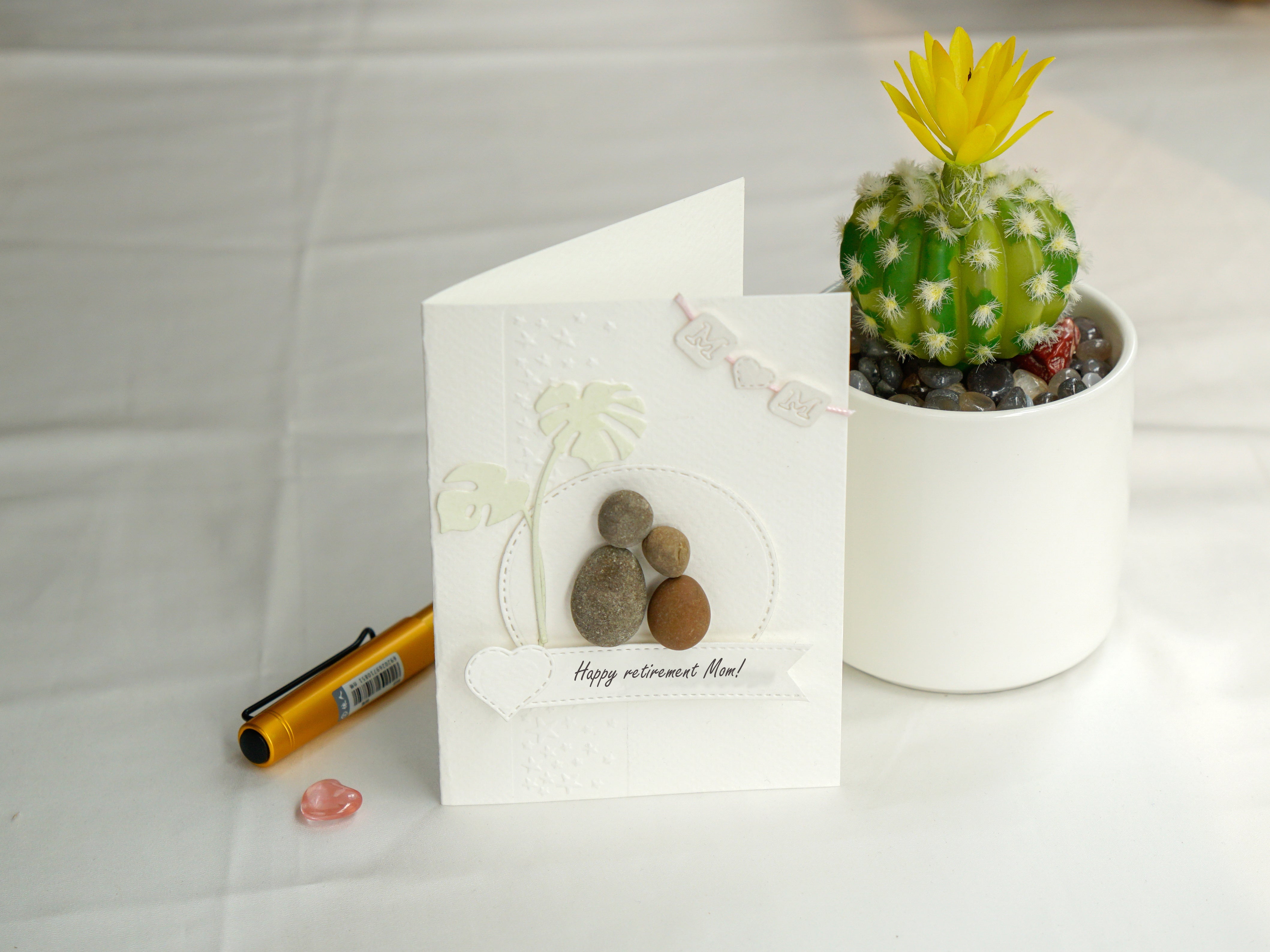 Mom's Retirement Pebble Card, Handmade Pebble Artwork Cards