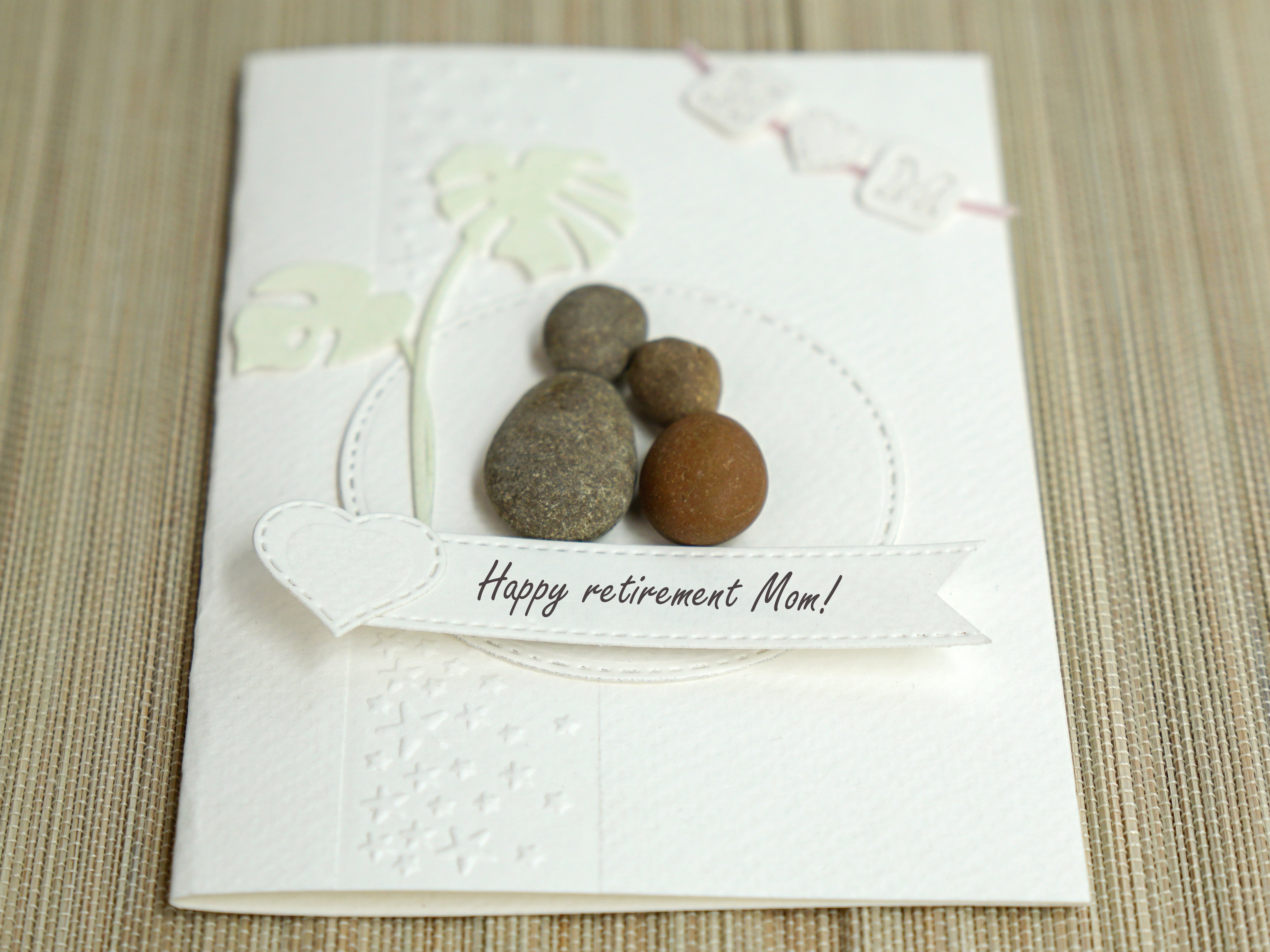 Mom's Retirement Pebble Card, Handmade Pebble Artwork Cards