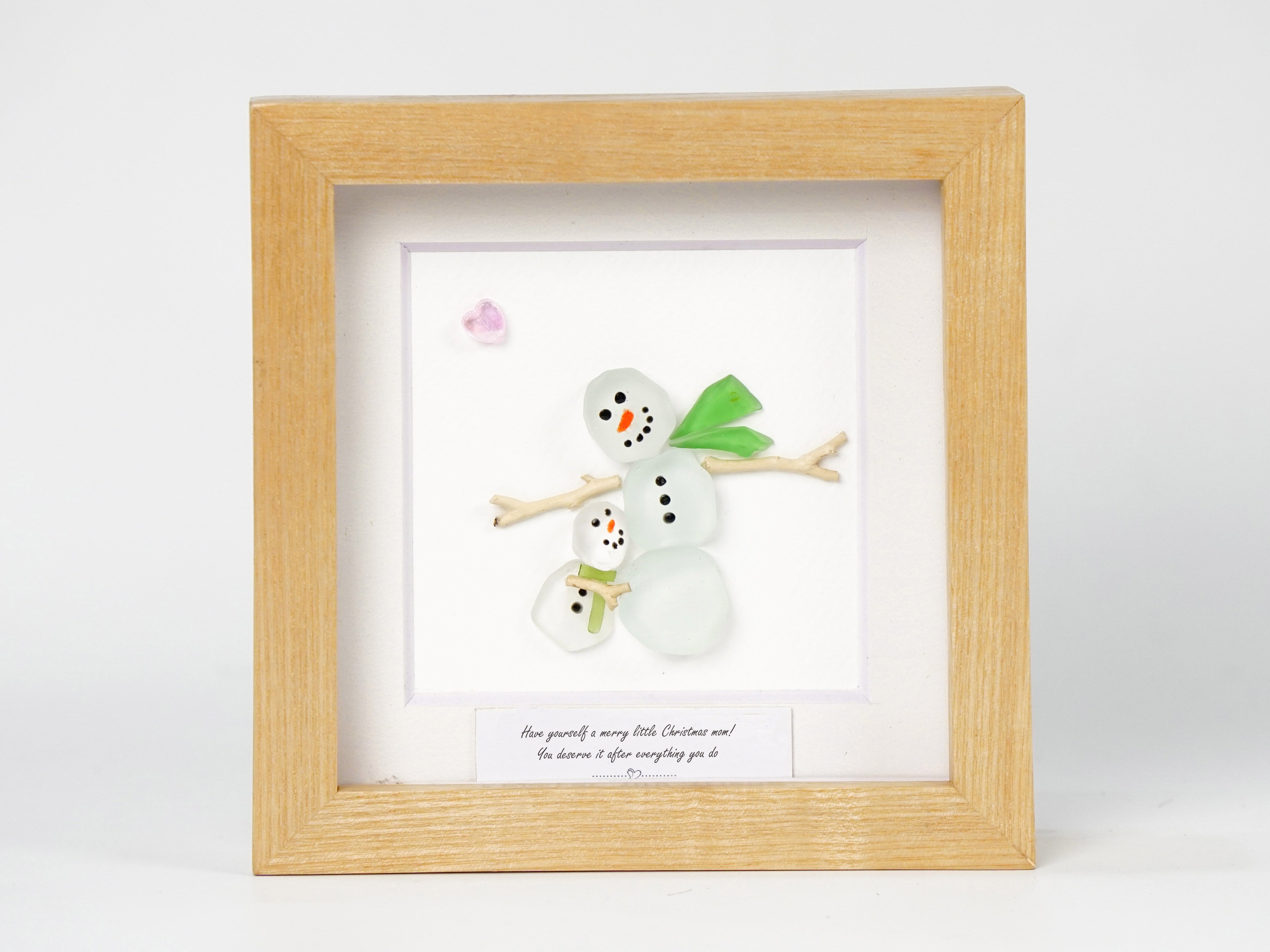 Handmade Snow Globe Pebble Frame, Christmas Gift for Mom, Mom Christmas Gift, Mom And Child Gift